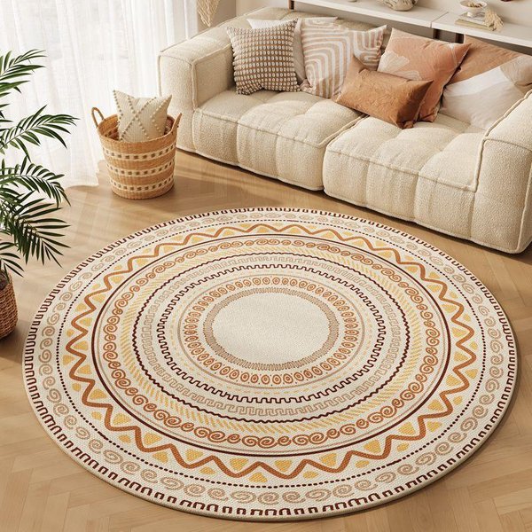Bohemian OkrąGłY Dywan – ŁAtwy Do Czyszczenia, ChłOnny Mata PodłOgowa Do Salonu WystróJ Domu Diameter 120Cm(47In)-image