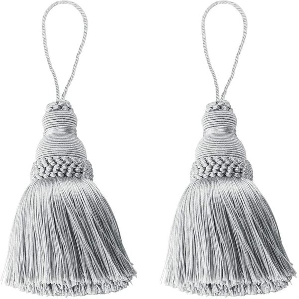 2Pc Home Decor WisząCa Lina Jedwabny FręDzel FręDzle FręDzle WykońCzenia Dekoracji OdzieżY Kluczowe FręDzle Dla MajsterkowiczóW Ozdoby Akcesoria Do ZasłOn Silver-image