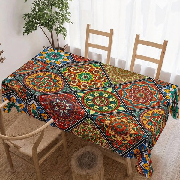 ProstokąTny Obrus Boho Mandala Do Dekoracji StołU Kuchnia Jadalnia Wodoodporny Wielokrotnego UżYtku Obrus Na StołY Wesela Imprezy 140X140Cm-image