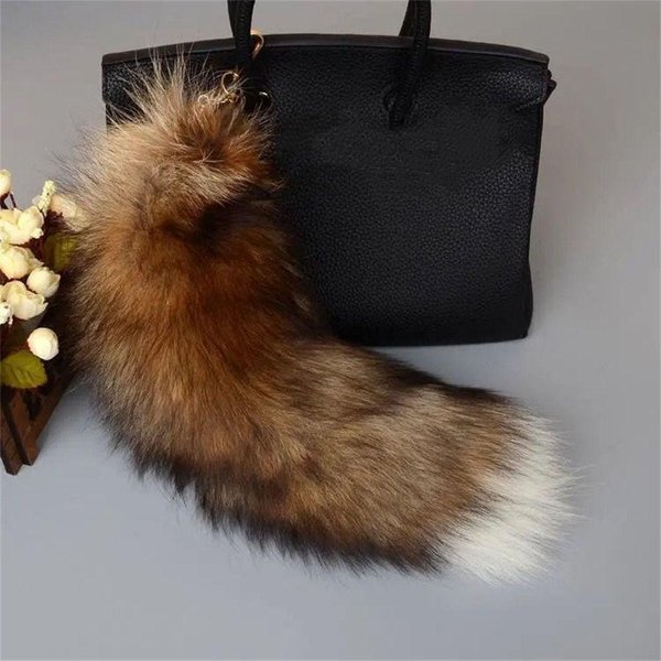 Pompony Pluszowy Ogon Brelok Do Kluczy Torba Z FręDzlami Futrzany Wisiorek Breloczek Ogon ZwierzęCy Brelok Kobiety Dziewczyna 40Cm 09 Brown-image