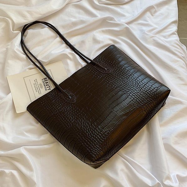 Luksusowa Torba Tote Ze SkóRy PU WzóR Kamienia Dla Kobiet Modna DużA Torba Na Zakupy Torebka Projektantka Torba Na Ramię 30X32X8Cm Gray-image