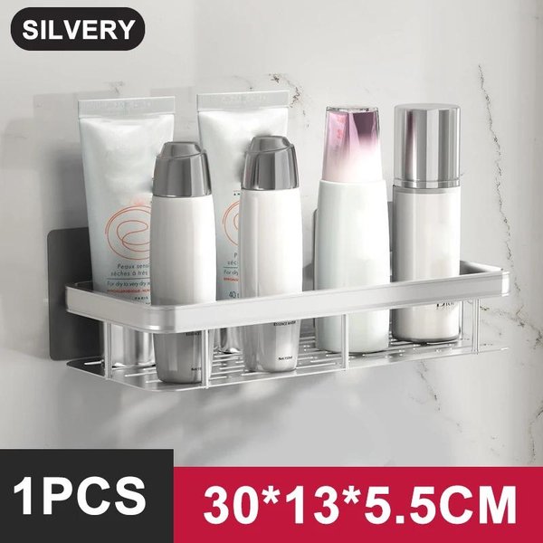 PółKa łAzienkowa Stojak Na Szampon Ze Stopu Aluminium Organizator Do Przechowywania KosmetykóW PółKa Po Prysznic Akcesoria łAzienkowe Bez WiertłA PółKa NarożNa śCienna-image