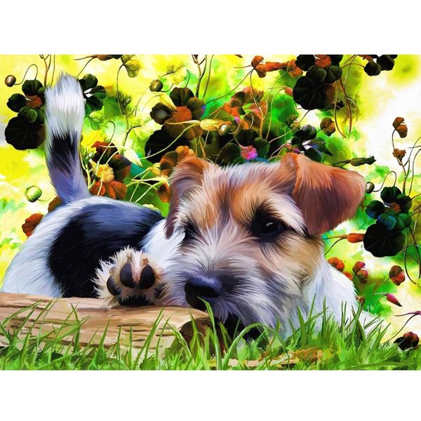 Pintura De Diamantes Perro PedreríA Punto De Cruz Diamante Redondo Completo Bordado De Diamantes Animal Pintura Con Diamante 20X30CM-image