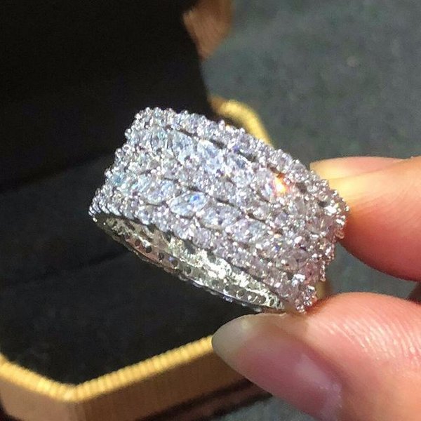 Anillo Elegante Y Brillante De Circonita CúBica Caoshi Para Mujer Accesorios Color Plata Para Fiesta De Boda JoyeríA Brillante De Dama Noble 9 White-image