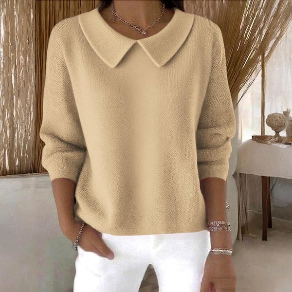 Damski Modny Sweter Dzianinowy Z DłUgim RęKawem, Pulower W Jednolitym Kolorze XL Khaki-image