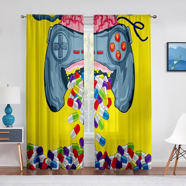 Cortinas De Juego Para NiñOs Adolescentes Mando De Videojuegos Videojuegos Controlador Cortinas De Ventana Para Sala De Estar HabitacióN Infantil DecoracióN 2Paneles Cortinas (W50H130Cm)-2Pcs&Grommet Top-image