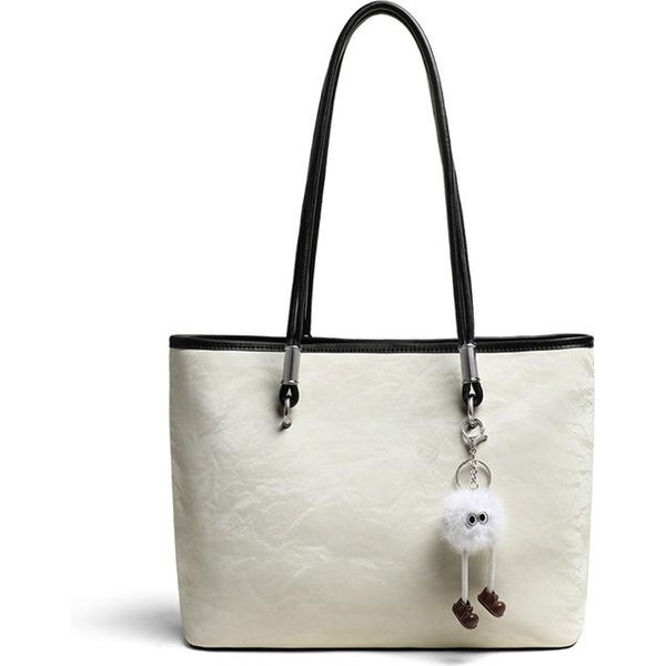 Bolso Tote De Hombro PortáTil Para Mujer Para Viajes Diarios Con Colgante Casual De Gran Capacidad White-image