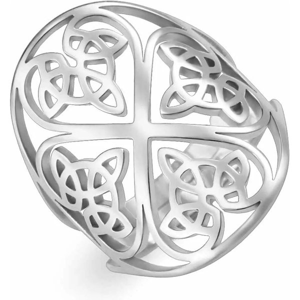 Triskel Triskelion Amulet Regulowane PierśCionki Dla MężCzyzn Kobiet WęZeł Celtycki PierśCionki Ze Stali Nierdzewnej BiżUteria Wicca Prezent Vintage White-image
