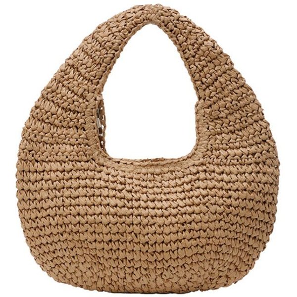 Bolso De Paja Lafite Dulce De Gran Capacidad Bolso De Mano Clutch Tejido Bolso Tote Moda Pulsera CíRculo Bolso Tejido De Hierba Beige-image