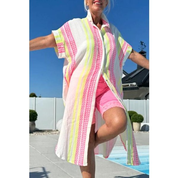 Bitced Moda Verano Primavera Color SóLido Estampado Manga Corta Cuello Polo Vestidos Casuales Xxxl Varios Colores-image
