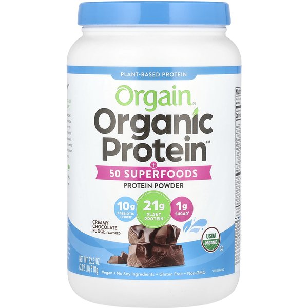 Orgain, ProteíNa OrgáNica Y Superalimento En Polvo, De Origen Vegetal, Chocolate Fudge Cremoso, 2.02 Libras (918 G)-image