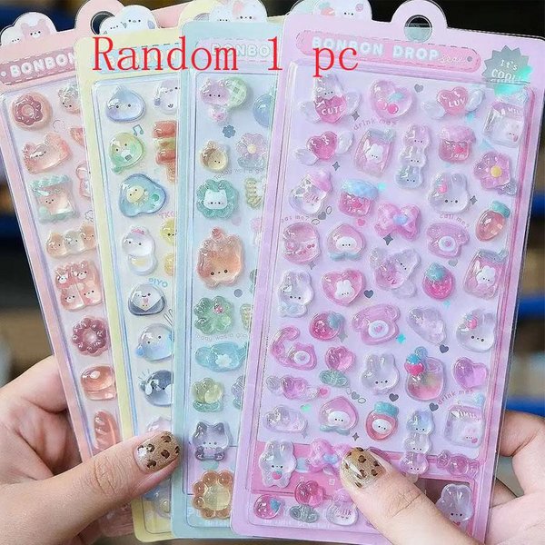 **Kawaii 3D ŻElowe ŻYwiczne Naklejki Urocze KreskóWkowe BłYszcząCe Przezroczyste Naklejki Do Scrapbookingu Etui Na Telefon Laptop Dekoracje Diy..** Gray-image