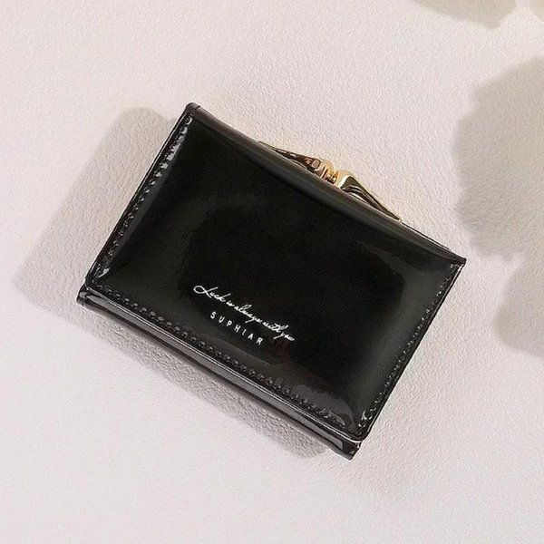 Nuevas Carteras De Mujer Carteras De Cuero PU Para Mujer Carteras Cortas Con Cierre De Broche Bolso PequeñO Para Dinero Monedero Tarjetero Clutch Negro-image