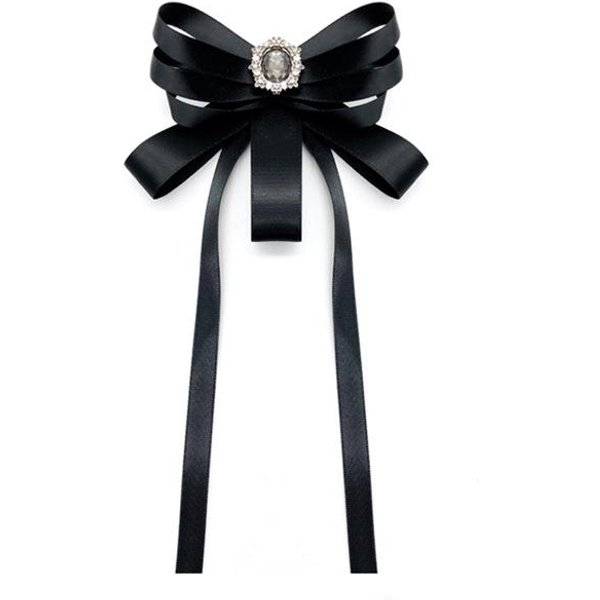 Broche Lazo Tela Cinta Cristal Lazo Retro Alfileres De Cuello Corsage Camisa Corbatas Broches Para Mujer Accesorios De Ropa Negro-image