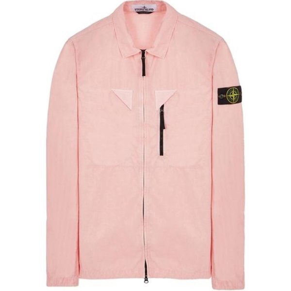 Stone Island Ss23 Serie Nylon Meta Color SóLido Lavado Vintage Chaqueta Camisa Manga Larga Con Cremallera Correa En El Pecho Chaquetas Hombre Rosa 7815106WN-V0180 XXL-image