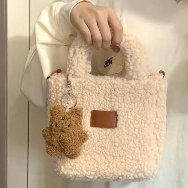 Projektowana Pluszowa Torba Listonoszka Dla Kobiet MięKka Torba Na Ramię CiepłA Torba Tote Dla Mamy I Dzieci One Size Beige-image