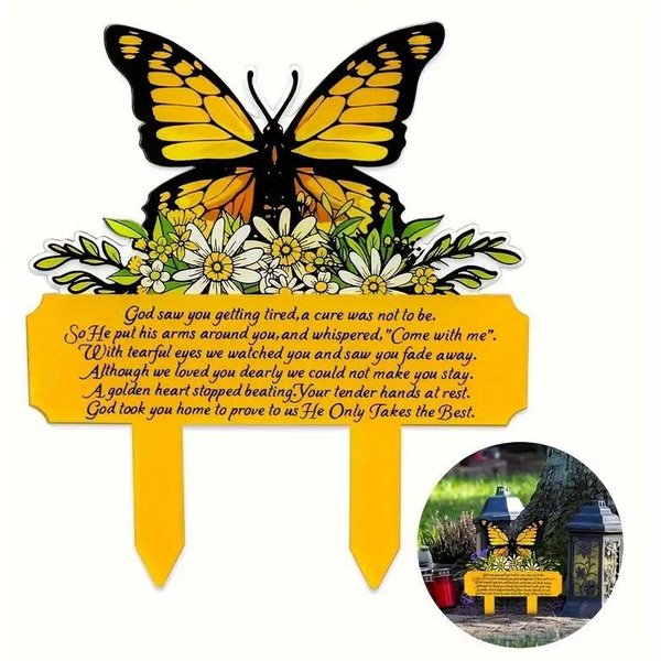 DecoracióN De Cementerio Placa AcríLica LáPida, DecoracióN De Cementerio De JardíN Cementerio, Placa De LáPida Conmemorando La Placa De Mariposa Amarillo-image