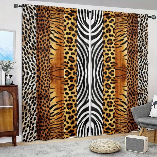 Cortina Impresa Estilo Vida Silvestre 2 Piezas Para DecoracióN Del Hogar - Tratamiento De Ventana Con Bolsillo Para Barra Para Dormitorio, Oficina, Cocina, Sala De Estar Y Estudio 132Cmx160Cmx2Pcs-image