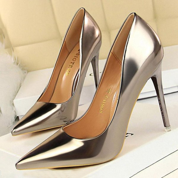 Damskie Buty Na Wysokim Obcasie Modne Eleganckie Szpilki Z Ostrym Czubkiem Dla Kobiet Buty ŚLubne Imprezowe Wysokie Obcasy Rozmiar 42 Tacones 34 Gray-image