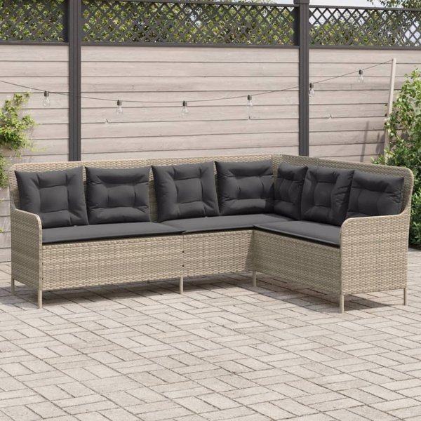 Vidaxl NarożNa Sofa Ogrodowa Z Poduszkami, Jasnoszara, Polirattan-image