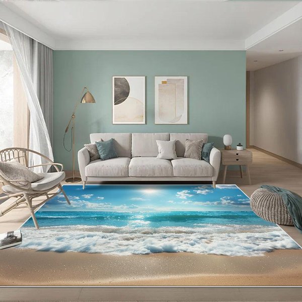 Alfombra Grande De Olas Marinas 3D Para Sala De Estar HabitacióN Infantil Alfombra De Playa Arenosa Dormitorio Hogar HabitacióN Infantil Creativa Felpudo Antideslizante Tapete 60*90Cm-image