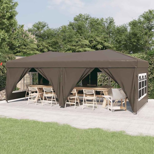 Vidaxl Carpa Plegable Para Fiestas Con Paredes, Color Topo, 3X6 M-image