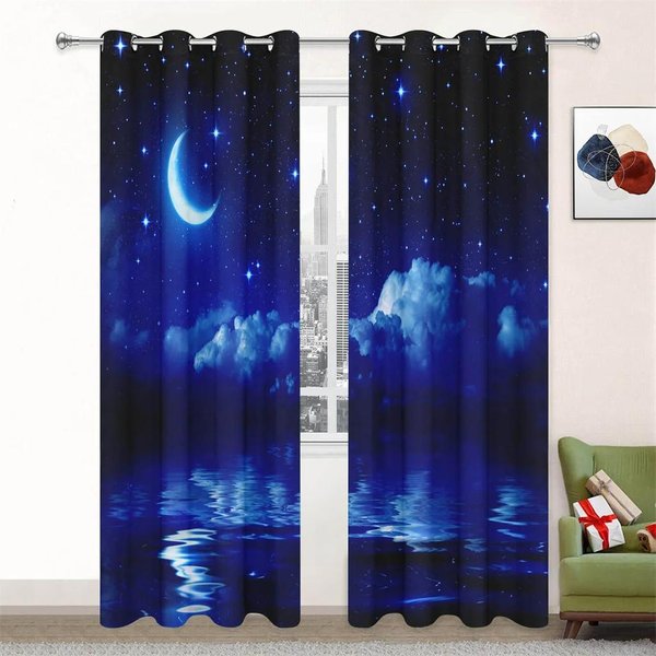 Cortinas Parasol Serie Luna Nocturna Cielo Estrellado Para Sala De Estar, Dormitorio, DecoracióN Del Hogar, ImpresióN Digital, Cortinas Finas W50 X H130(Cm)X2&Grommet Top-image