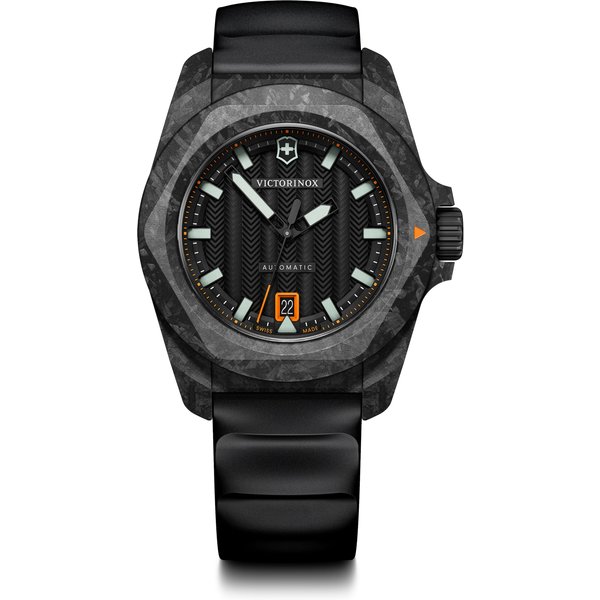 Victorinox AutomáTico AnalóGico Resistente Al Agua AutomáTico Negro Caucho Negro Compuesto De Carbono Intercambiable Marca Negra I.N.O.X. Reloj Para Hombre, Cuerda, Esfera,-image