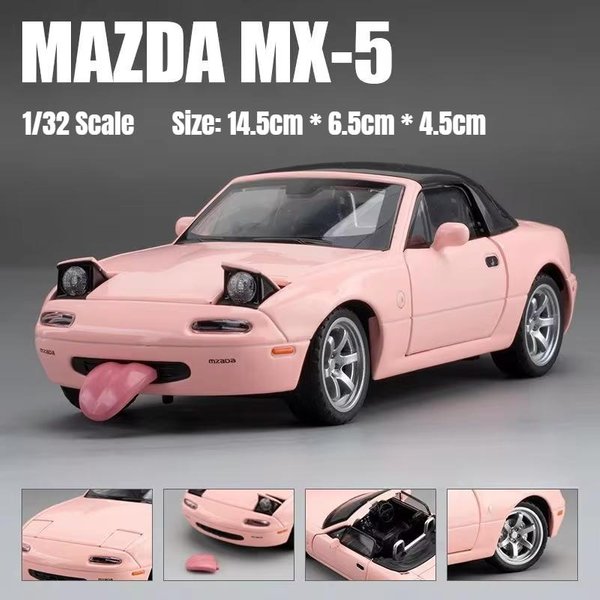 1/32 Mazda Mx-5 Miniatura Metalowa Miata Roadster Model Samochodu Zabawka DźWięK I ŚWiatłO Drzwi Otwierane Kolekcja Prezent Dla Dzieci ChłOpiec Dziecko-image