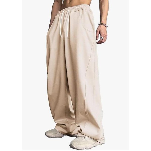 Pantalones Casuales Holgados De Pierna Ancha Con Cintura De CordóN Para Hombre Streetwear L Albaricoque-image