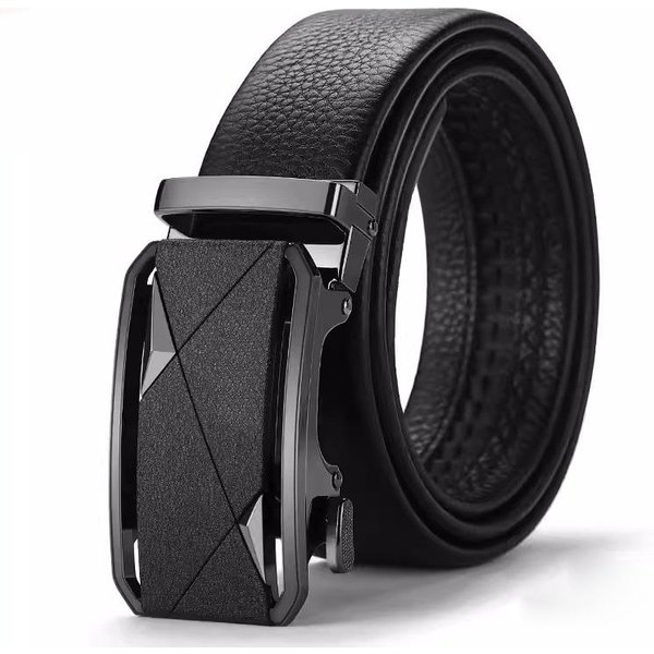 CinturóN De Piel De Vaca De Primera Capa Para Hombre Nuevo Estilo Mate Hebilla AutomáTica CinturóN Casual Negocios Cuero Genuino Edad Media Y JóVenes Pantalones Hombre 130Cm Black-image