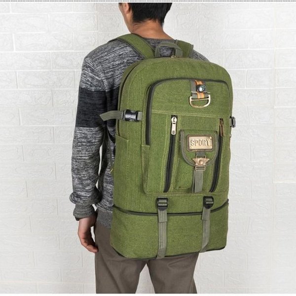 Mochila Para Hombre, Mochila De Lona De Gran Capacidad, Bolsa De MontañIsmo Expandible Resistente Al Desgaste, Mochila Grande, Bolsa De Viaje 60L Verde-image