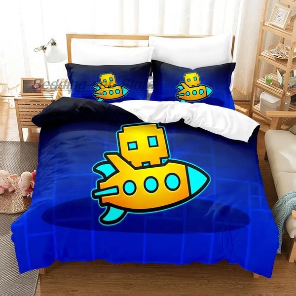 Zestaw PośCieli 3D Angry Geometry Dash Rozmiar Jednoosobowy Twin PełNy Queen King Poszewka Na KołDrę Dla DorosłYch Dzieci Sypialnia 70X133Cm 2Pcs-image