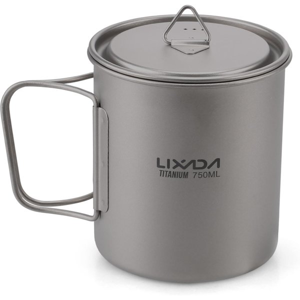 Taza De Titanio Ultraligera Para Exteriores, PortáTil, Para Acampar, Picnic, Taza De Agua Con Mango Plegable, 300Ml/ 750Ml Gris-image