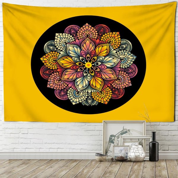 Tapiz Mandala Forma De Flor Colgante De Pared Estilo Elefante Bohemio Tapiz BrujeríA PsicodéLica Hippie Artista DecoracióN Del Hogar 95X70Cm Brown-image