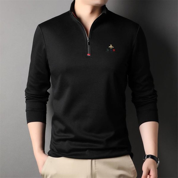 Camiseta De Manga Larga De AlgodóN Con Cuello Alto, Estilo Nuevo De Primavera, Moda Casual, Cremallera, Color SóLido Xxxl-image