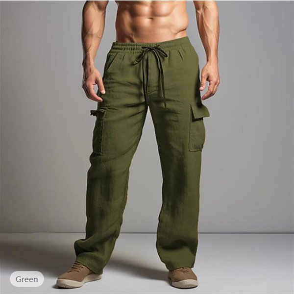 Pantalones De Hombre Casuales Sueltos Ligeros Con CordóN EláStico En La Cintura Verano Yoga Playa Rectos Para Hombre Pantalones Transpirables Con Bolsillos L Brown-image