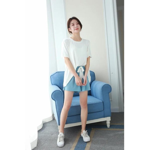 Verano Nuevo Traje De Pijama Casual Para Mujer Modal Manga Corta Pantalones Cortos Pijama De Mujer SeccióN Delgada Holgado Talla Grande Ropa De Casa M Gray-image