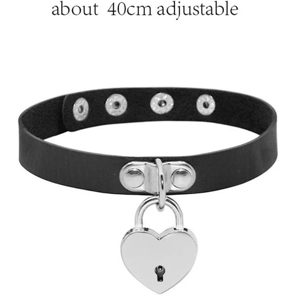 Choker Harajuku CorazóN sexy Cerradura Llave Remaches Negro Goth Punk Gargantillas GóTico Gargantilla Collar Para Mujeres Hip Hop Bondage Cosplay Black-image