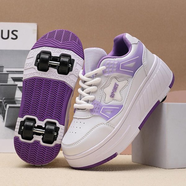 Zapatos De Patines Para NiñOs Zapatos Planos Desmontables Cuatro Ruedas Zapatillas De Patines Para NiñAs Zapatos De Skate Para NiñOs 39 PúRpura/Blanco-image