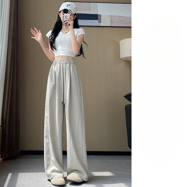 Pantalones Deportivos Blancos De Pierna Ancha Para Verano Para Mujer Con CaíDa Rectos Sueltos Casuales De Secado RáPido Seda De Hielo SatéN Banana Pantalones Scimitar XL Gray-image