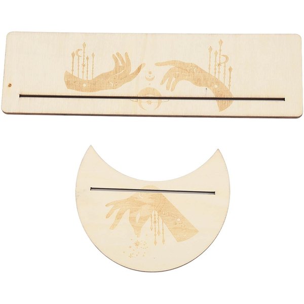 2 Piezas Soporte De Madera Para Cartas Del Tarot Estable Forma De Luna Y RectáNgulo Exhibidor De Cartas Del Tarot De Madera Beige-image