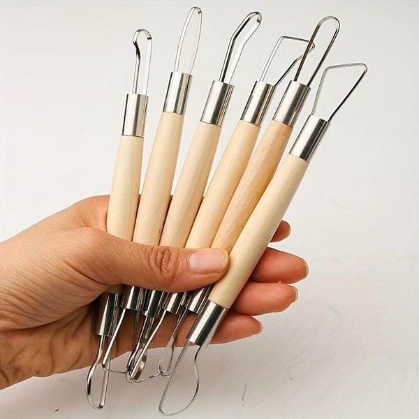 Herramientas De CeráMica De Doble Cabeza, Cortadores De Alambre De Modelado De Madera, Cuchillos De Escultura Para Arcilla, Herramientas De Modelado De Arcilla Para ArtesaníA En CeráMica Y AlfareríA Beige-image