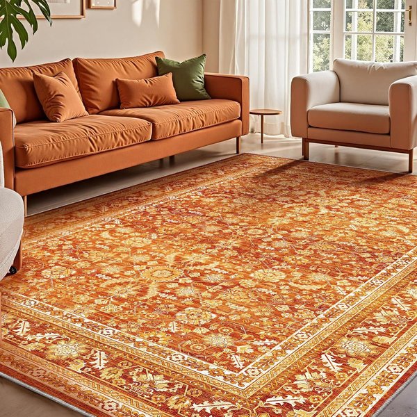 AmerykańSki Styl Etniczny Retro Dekoracja Salonu Dywan MięKki AntypośLizgowy Dywanik Do Sypialni Bez KłAczkóW ŁAtwy W Czyszczeniu Mata Pod Stolik Kawowy 2.6X3.9Ft(80X120Cm)-image