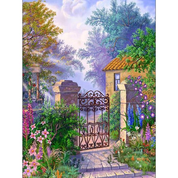 Mosaico De Diamantes 5D Paisaje JardíN Imagen De PedreríA Pintura De Diamantes Kits De Punto De Cruz Bordado De Diamantes 20X30CM-image