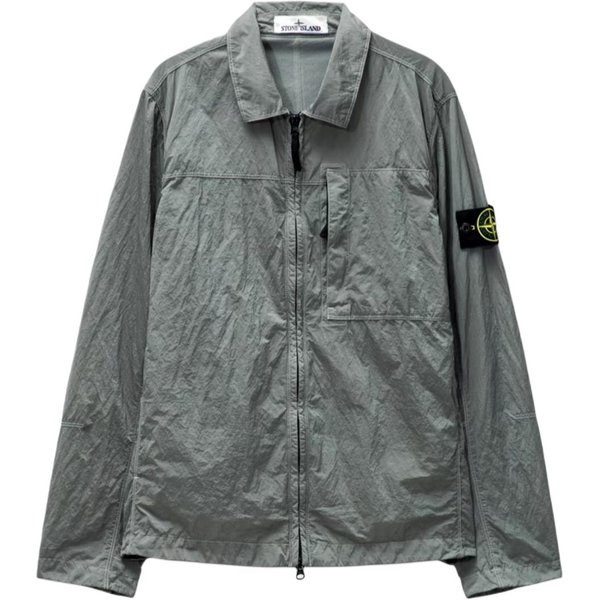 Stone Island FW24 Nylon Metal Jednolity Kolor PodwóJny Zamek Naszywka Z Literą Styl Koszuli DłUgi RęKaw Wiosna Jesień Kurtka MęSkie Kurtki Szary 811511819-V0060 XXL Gray-image