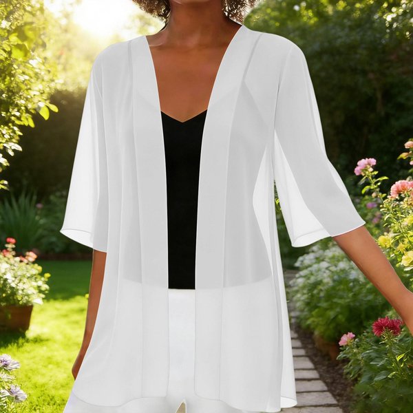 CáRdigan Corto De Gasa Para Mujer Ligero Abierto Por Delante Chal Protector Solar Ropa De Abrigo Informal L Blanco-image
