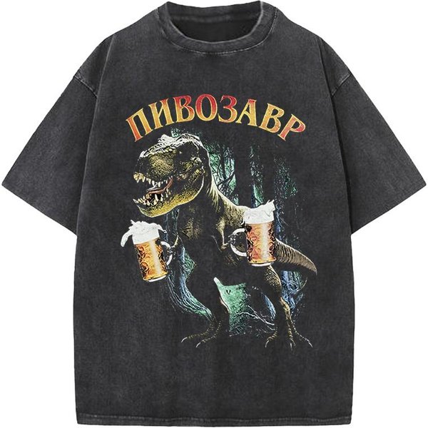 MęSka Koszulka Z Nadrukiem Pivosaurus Codzienna Koszulka Unisex Top Tee Harajuku Streetwear MęSkie Koszulki Odzież L Multikolor-image