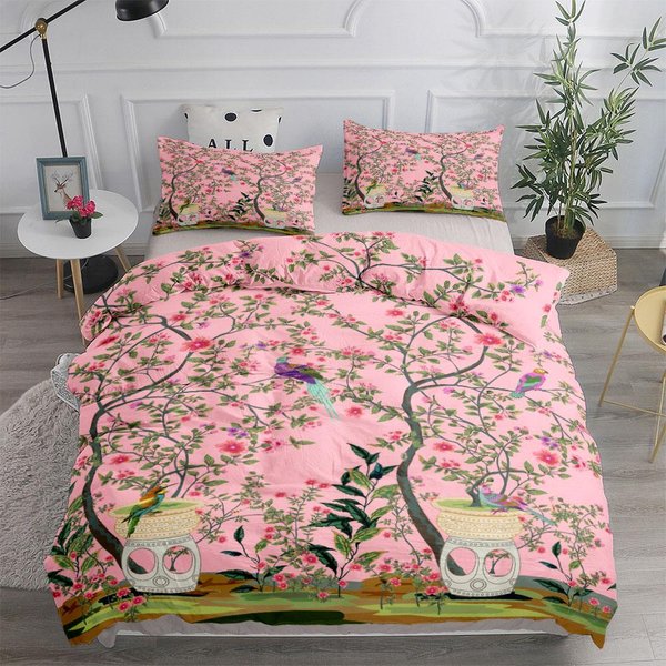 Juego De Funda NóRdica Floral Y Aves TamañO King Queen Doble Completo Twin Sencillo Funda NóRdica Funda De Almohada Juego De Ropa De Cama 140X210Cm-image