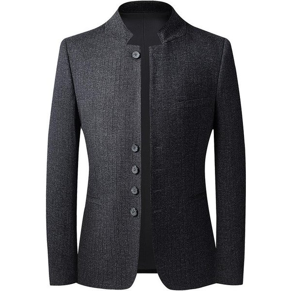 Traje Informal De Cuello Alto Chino Para Hombre, Traje Ajustado EláStico De Estilo Coreano A La Moda, Para JóVenes Y Personas De Mediana Edad, OtoñO 2XL Negro-image